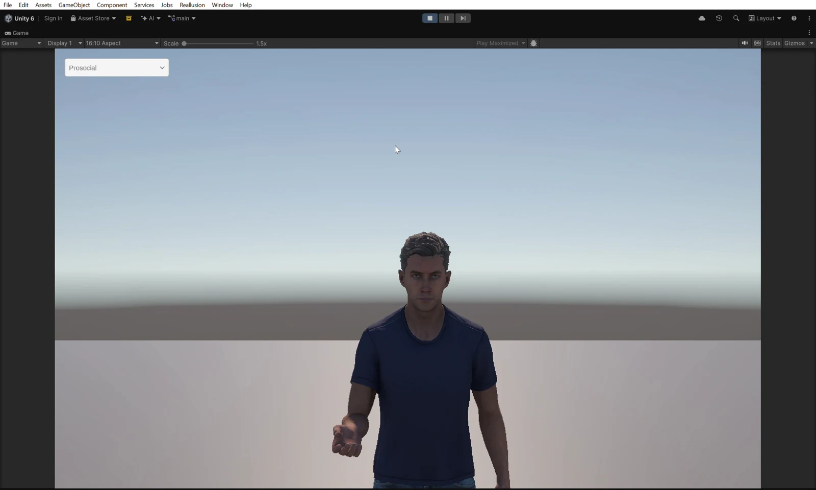 A virtual character gesturing in the live Unity application